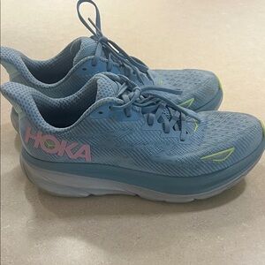 Hoka Women's Sky Blue Running Shoes with Pink Logo